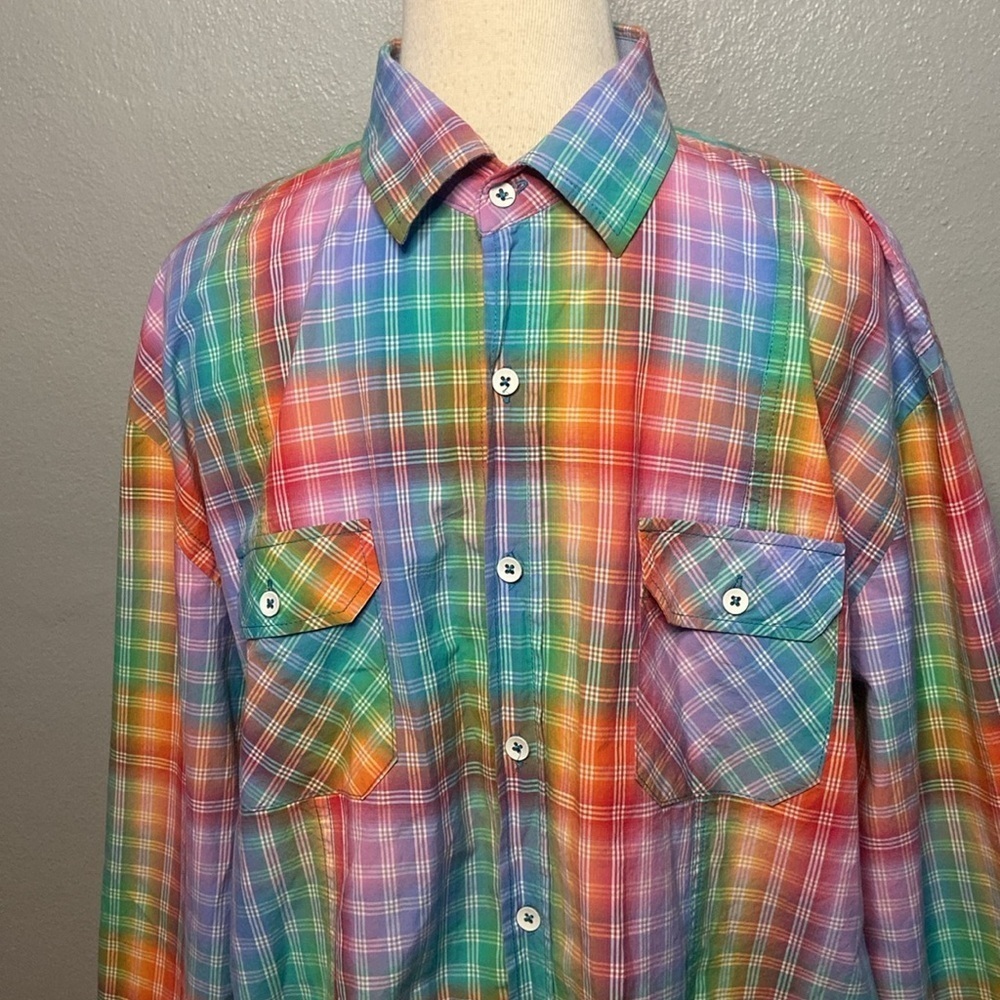 Rainbow Arnold Zimburg Long Sleeve Button Down Shirt Colorful Large
